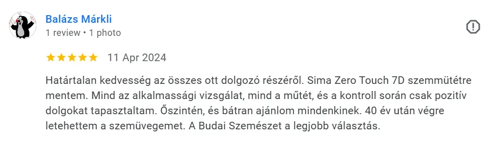 Páciens vélemény - Zero-Touch 7D lézeres szemműtét
