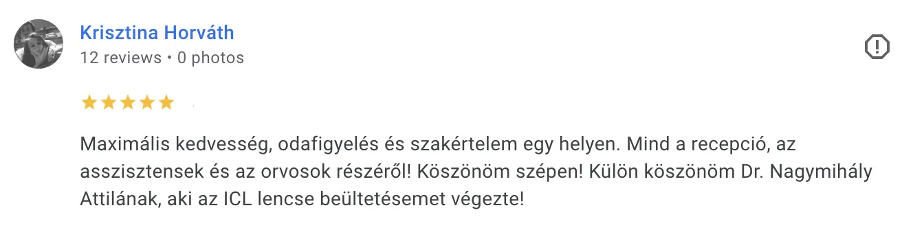 ICL műtét vélemény, szemen belüli kontaktlencse vélemény, google vélemény