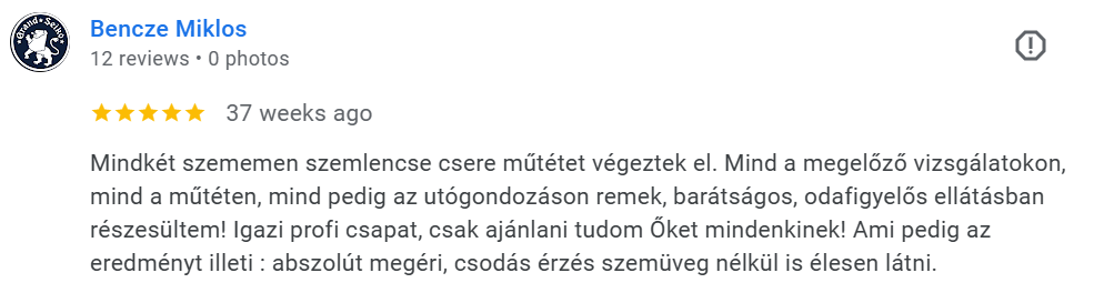 Páciens vélemény - Műlencse